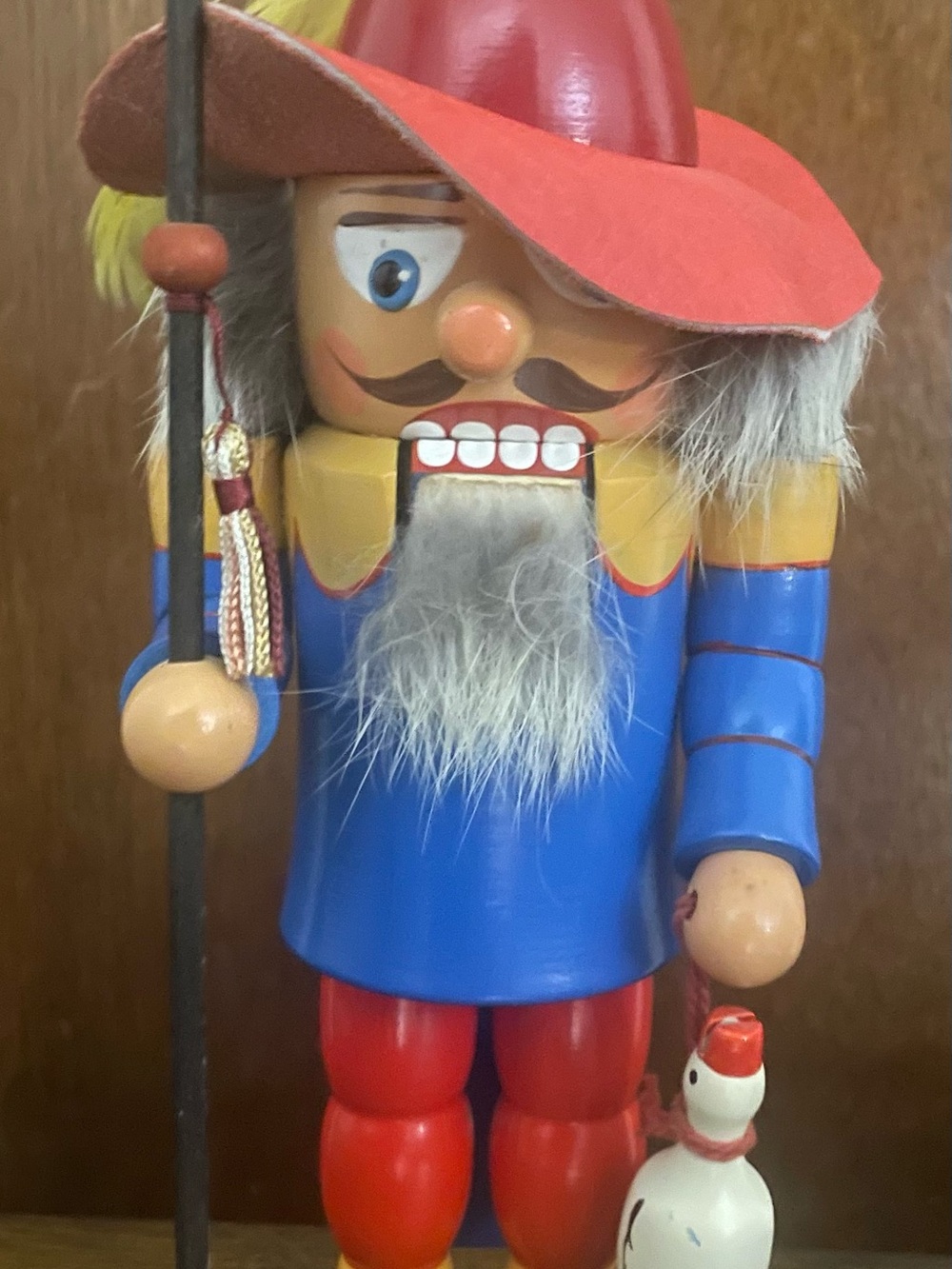 Vintage Classic Red & Blue Wooden Nutcracker Volkskunst Soldier 11”